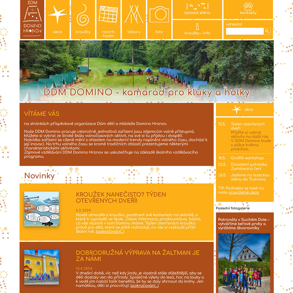Správa webu ve Wordpressu, přihláškový systém na kroužky, tábory a akce pro DDM Domino Hronov