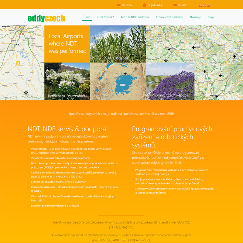 Tvorba webu pro firmu zabývající se NDT, NDE a programováním průmyslových zařízení